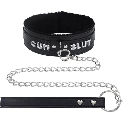 long range sex toys Custom Rhinestone Collar & Chain Leash Set – Black Vegan Leather Choker –  ademishia