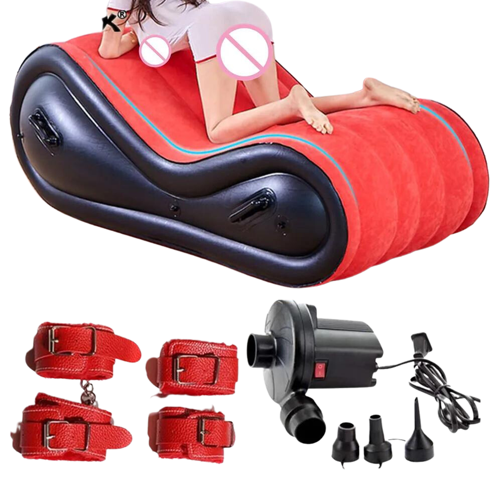 Inflatable sex sofa with cuffs and pump