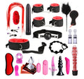 28 PCS Red BDSM Sexy Leather Kits Adults Sex Toy Set for Women Men Handcuffs Nipple Clamps Whip Spanking Sex Metal Anal Plug Vibrator Butt