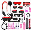 22 PCS Pink BDSM Sexy Leather Kits Adults Sex Toy Set for Women Men Handcuffs Nipple Clamps Whip Spanking Sex Metal Anal Plug Vibrator Butt