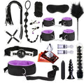 22 PCS Purple BDSM Sexy Leather Kits Adults Sex Toy Set for Women Men Handcuffs Nipple Clamps Whip Spanking Sex Metal Anal Plug Vibrator Butt