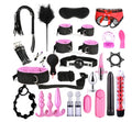 28pcs Super Pink PCS BDSM Sexy Leather Kits Adults Sex Toy Set for Women Men Handcuffs Nipple Clamps Whip Spanking Sex Metal Anal Plug Vibrator Butt