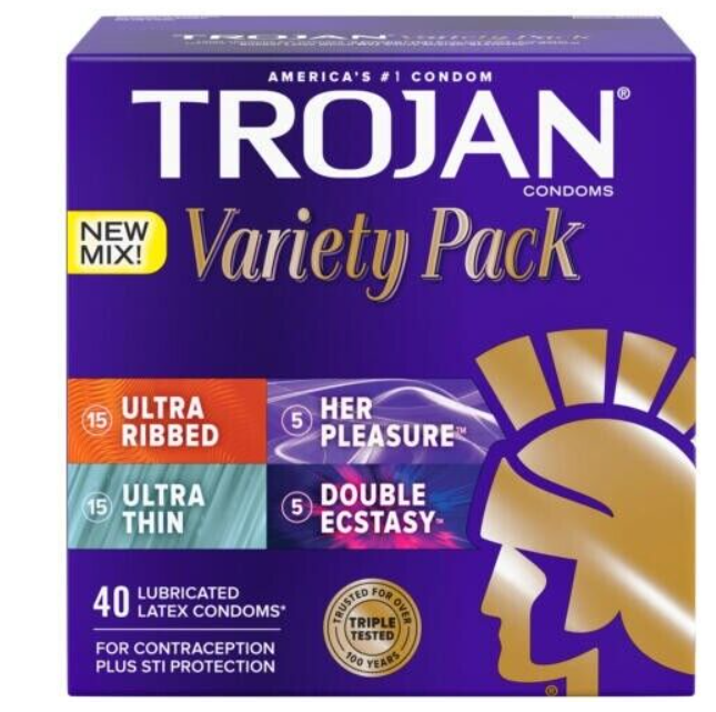 TROJAN Pleasure Pack 40 Assorted Premium Latex Condoms 40 Count